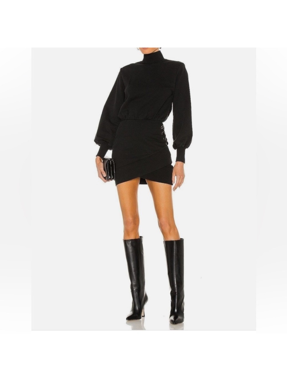 Retrofete Althea Dress in Black size XL Exposed back zipper
Padded shoulders.